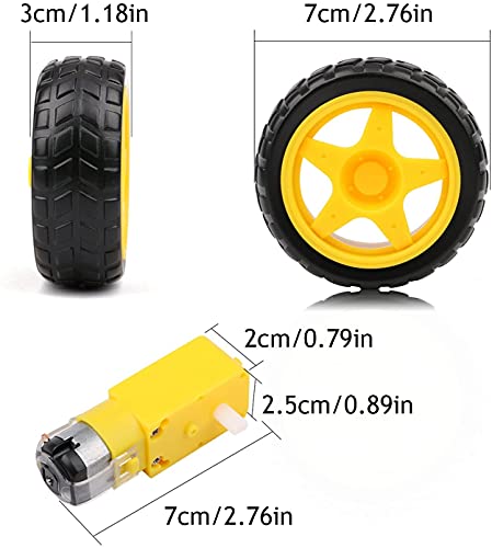 GUUZI Mini DC Eléctrico Caja de Cambios de Doble Eje con Engranajes TT Rueda de Neumáticos de Neumáticos de Plástico de Motor DC 3-6V para Arduino 1:48 Robot de Coche Inteligente (4 Juegos)