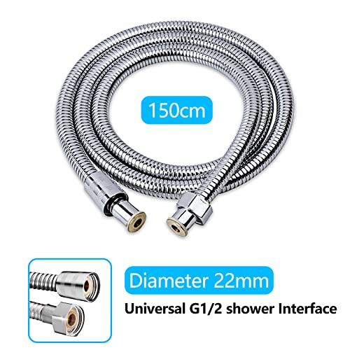 Gvolatee Manguera Ducha 1.5 m, Acero Inoxidable Flexible Cable Ducha Largo Universal, Resistente Presión Antitorceduras Prueba Fugas Anti-Rotura, Universal Rosca Hembra 1/2”, con Conectores de Latón