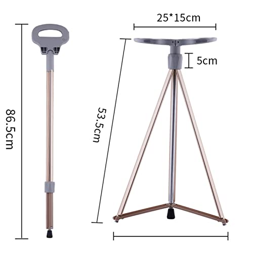 GX Asiento de bastón plegable, silla de muleta ajustable en altura con luz LED, asiento de bastón de aleación de aluminio antideslizante, para personas mayores, discapacitados al aire libre, esperando