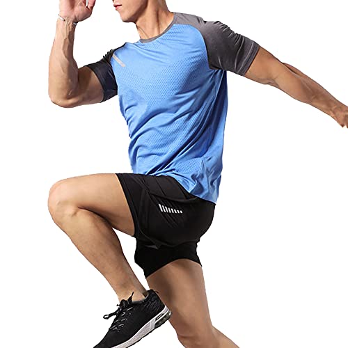 GYMAPE Hombre Atlético Entrenamiento Tank Tops Transpirable Cómodo Muscle Camisetas para Correr Entrenamiento Secado rápido Gimnasio Ropa Deportiva Azul M