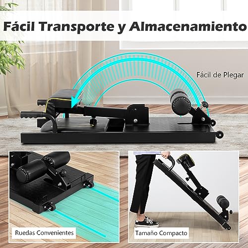 GYMAX Máquina para Sentadillas Profundas, Máquina Gimnasio, Altura Ajustable Ejercicios Entrenador de Piernas para Gimnasio Hogar Carga hasta 120kg, Negro