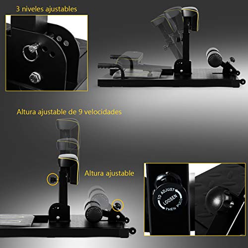 GYMAX Máquina para Sentadillas Profundas, Máquina Gimnasio, Altura Ajustable Ejercicios Entrenador de Piernas para Gimnasio Hogar Carga hasta 120kg, Negro