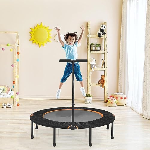 GYMAX Mini Trampolín de Ø120 cm Cama Elástica Fitness Trampolín Plegable para Exterior Interior, para Hacer Ejercicio, Trampolines para Adultos y Niños (Naranja)