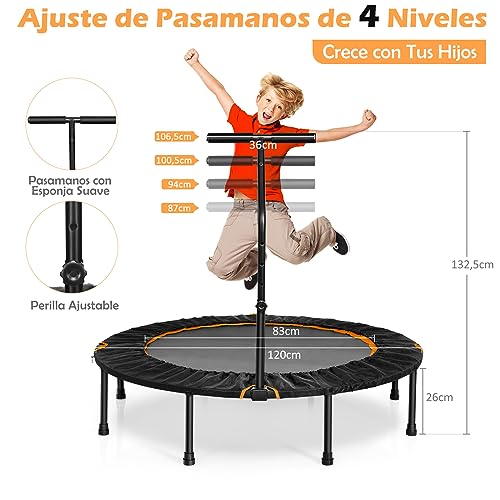 GYMAX Mini Trampolín de Ø120 cm Cama Elástica Fitness Trampolín Plegable para Exterior Interior, para Hacer Ejercicio, Trampolines para Adultos y Niños (Naranja)