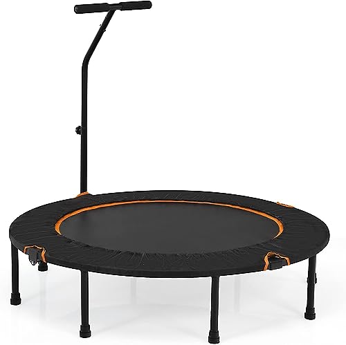 GYMAX Mini Trampolín de Ø120 cm Cama Elástica Fitness Trampolín Plegable para Exterior Interior, para Hacer Ejercicio, Trampolines para Adultos y Niños (Naranja)