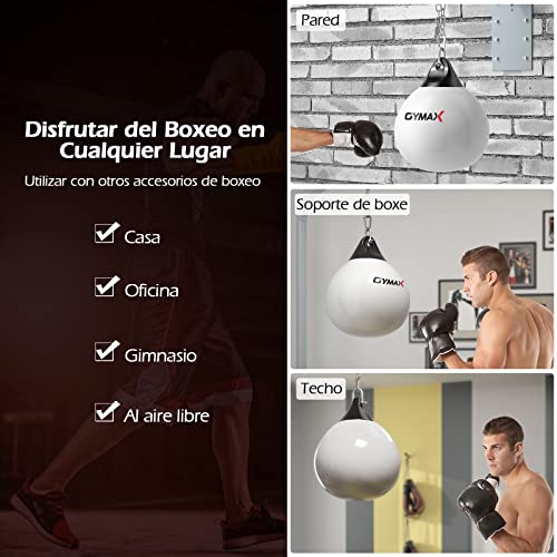 GYMAX Saco de Boxeo de Agua, Saco de Boxeo Pesado de 45 cm y 50 kg con Cadena Metálica Ajustable, Manguera Llena de Agua, Saco de Entrenamiento Acuático para Adultos y Niños (Blanco)