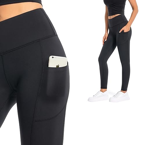 GymCope Leggings para Mujer Pantalones Largo Negro con Bolsillo, Mallas Deporte Push up Elásticos Cintura Alta Control de Barriga para Yoga, Pilates, Fitness, Danza, Gimnasio, Correr (S)