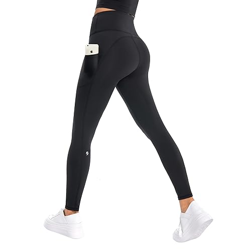 GymCope Leggings para Mujer Pantalones Largo Negro con Bolsillo, Mallas Deporte Push up Elásticos Cintura Alta Control de Barriga para Yoga, Pilates, Fitness, Danza, Gimnasio, Correr (S)