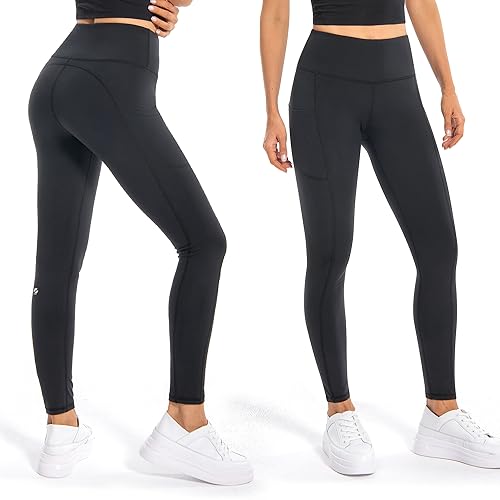 GymCope Leggings para Mujer Pantalones Largo Negro con Bolsillo, Mallas Deporte Push up Elásticos Cintura Alta Control de Barriga para Yoga, Pilates, Fitness, Danza, Gimnasio, Correr (S)