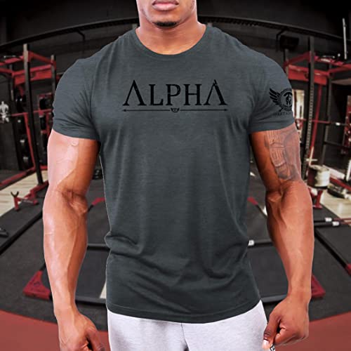 GYMTIER Alpha - Camiseta de gimnasio Spartan Gym para hombre, para culturismo y levantamiento de pesas, gris, L