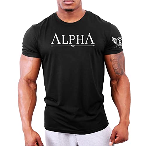 GYMTIER Alpha - Camiseta de gimnasio Spartan Gym para hombre, para culturismo y levantamiento de pesas, Negro, XXL