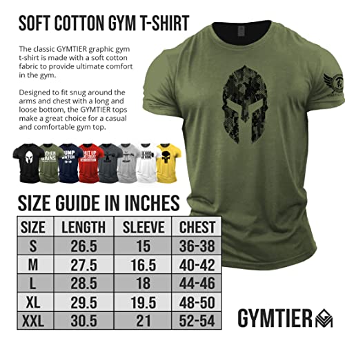 GYMTIER Spartan Helmet Hex Camo - Camiseta de gimnasio para hombre, para culturismo y levantamiento de pesas, verde, L