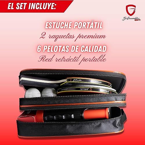 GzCommodities Ping Pong Set con Red portátil, 2 Raquetas de Tenis de Mesa, 6 Pelotas, 1 estuche para el Transporte