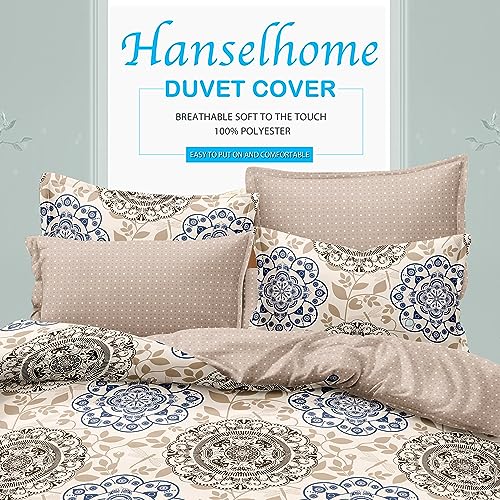 H HANSEL HOME Funda Nordica Cama 90 de 3 Piezas Transpirable Suave al Tacto 100% Microfibra, Funda Edredón 150x220cm, Bajera 90x200cm con 1 Funda de Almohada 50x110cm - Mandala