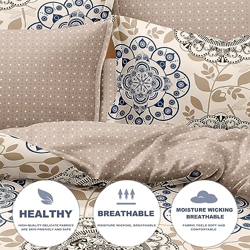 H HANSEL HOME Funda Nordica Cama 90 de 3 Piezas Transpirable Suave al Tacto 100% Microfibra, Funda Edredón 150x220cm, Bajera 90x200cm con 1 Funda de Almohada 50x110cm - Mandala