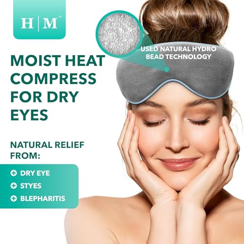 H M Hangover Mask Antifaz – Compresa Cálida para Ojos Secos, para Microondas – Blefaritis y Orzuelos – Incluye Correa Ajustable y Funda, moderna, gris.