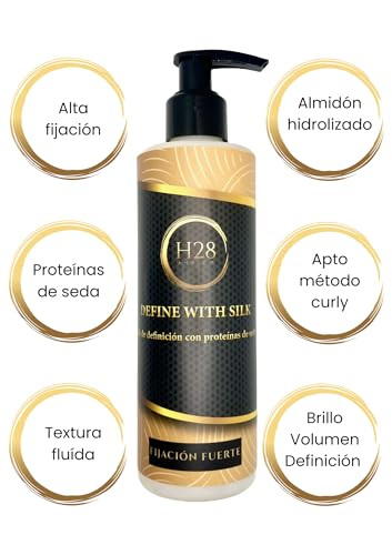 H28 and Co - Define with Silk FIJACION FUERTE. Gel Definidor Rizos y Ondas Metodo Curly Proteinas de Seda. Brillo, Volumen y Alta Definicion en tu Cabello Rizado