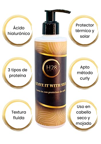 H28 and Co - Leave it with Silk. Acondicionador sin Aclarado. Leave in Metodo Curly Hidratante con Proteina y Protector Solar y Termico. Rizos y Pelo Ondulado