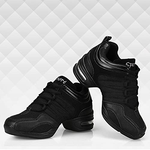 H/A Zapatillas de baile para mujer, zapatos de jazz, con cordones, para salón de baile al aire libre, suela dividida, ligera, transpirable, plataforma de señora, Black, 38 EU