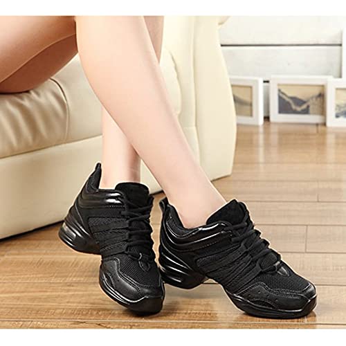 H/A Zapatillas de baile para mujer, zapatos de jazz, con cordones, para salón de baile al aire libre, suela dividida, ligera, transpirable, plataforma de señora, Black, 38 EU