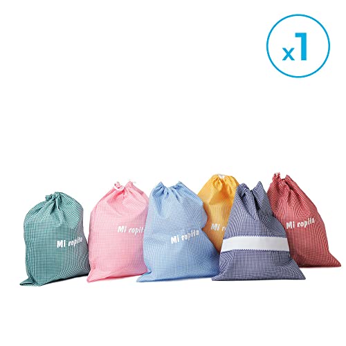 Haberdashery Online Bolsa reutilizable para ropa con estampado vichy color verde. Bolsa de tela lavable para colegio, ideal para recambio ropa niños. Saco ecológico para ropa, zapatos, pañales.