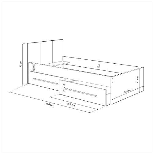 Habitdesign Cama Individual con 2 Cajones, Cama Juvenil, Cama Infantil, Modelo Noa, Acabado en Blanco Artik y Roble Nodi, Medidas: 196 cm (Largo) x 97 cm (Ancho) x 77 cm (Alto)