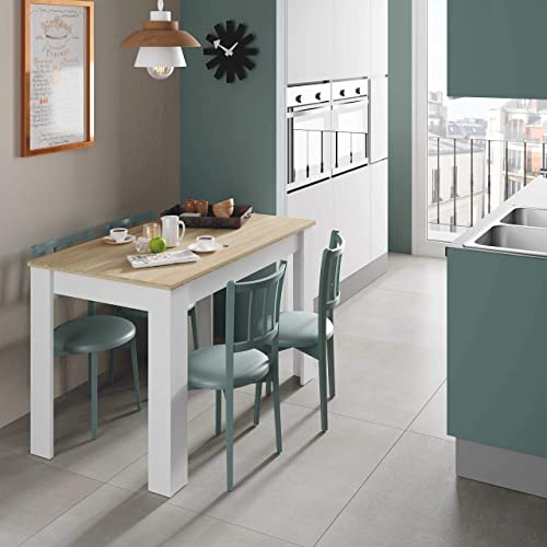 Habitdesign Mesa Auxiliar Fija, Mesa Comedor o Cocina, Acabado en Color Blanco Artik y Roble Canadian, Modelo Cloe, Medidas: 109 cm (Ancho) x 67 cm (Fondo) x 78 cm (Alto)