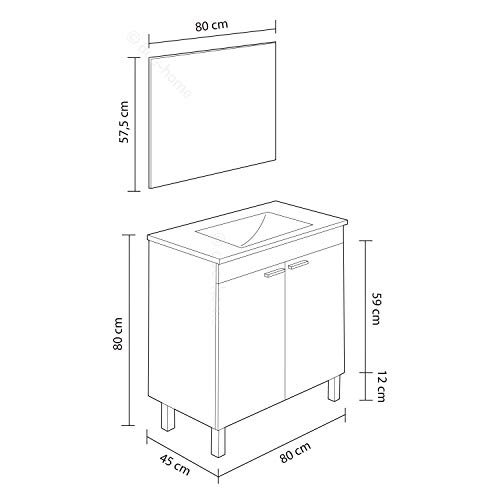 Habitdesign Mueble de Baño con 2 Puertas y Espejo, Modulo Baño, Modelo LC, Acabado en Blanco Brillo, Medidas: 80 cm (Ancho) x 80 cm (Alto) x 45 cm (Fondo)