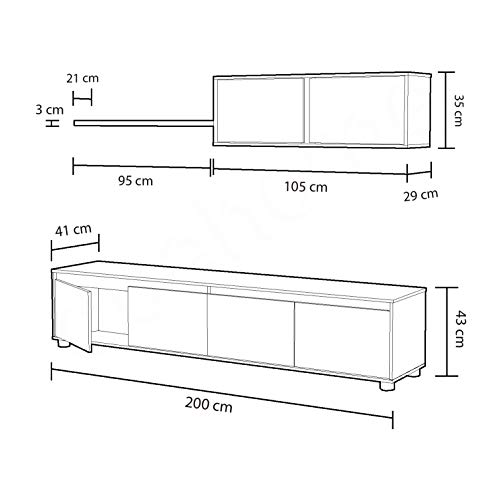 Habitdesign Mueble de Salon Moderno, Modulos de Comedor, Modelo Alida, Acabado en Blanco Artik y Oxido, Medidas: 200 cm (Ancho) x 43 cm (Alto) 41 cm (Fondo)