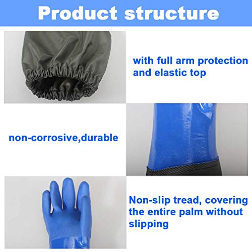 Haiou Guantes de estanque, guantes largos de PVC de goma impermeables con codo de longitud, guantes de acuario, 25 pulgadas, color Azul, 65cm