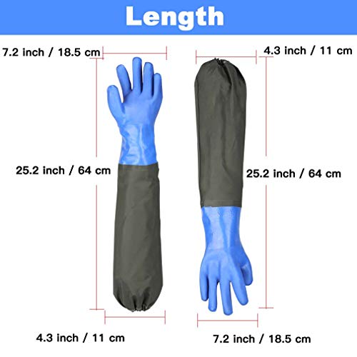 Haiou Guantes de estanque, guantes largos de PVC de goma impermeables con codo de longitud, guantes de acuario, 25 pulgadas, color Azul, 65cm