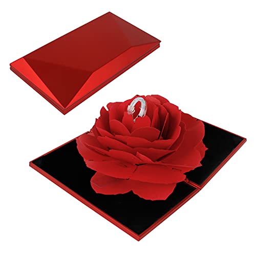 Haisheng Caja de Anillo Caja Joyero Caja Anillo Regalo San Valentin Caja Anillo Mini 3d Caja Anillo Romantica Caja de Anillo Rosa para El Regalo Sorpresa Boda Día de San Valentín (12 * 6.6 * 2.2CM)