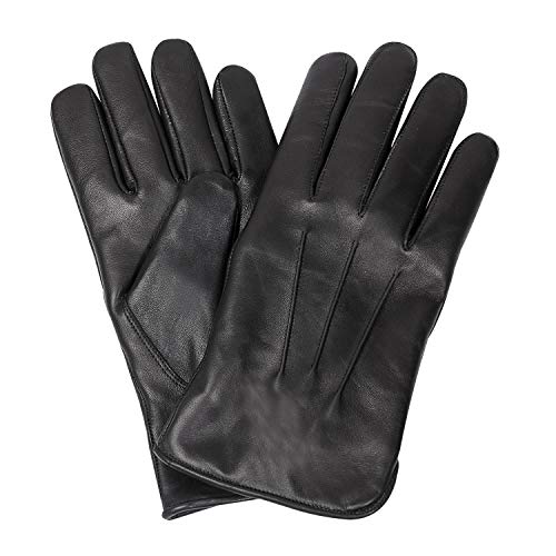 Hand Fellow Guantes de cuero genuino Guantes de invierno para hombre Forro cálido Guantes de conducción con pantalla táctil Negro (L, Original Black)