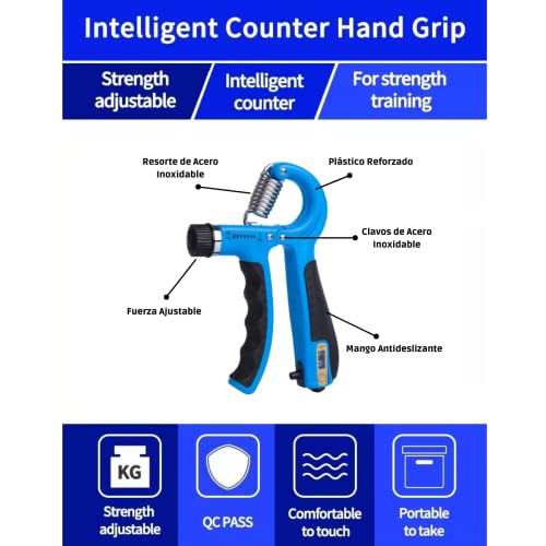 Hand Grip - Fortalecedor de Agarre para Ejercicio en Casa - Entrenamiento de Calistenia - Antebrazo, Mano y Muñeca Rehabilitacion - Ajustable 5-60kg con Contador - Gym en casa - Antiestres adultos