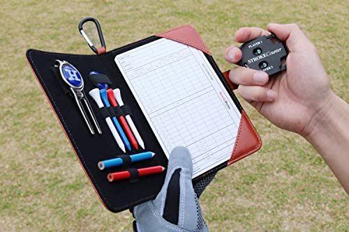 Handy Picks Funda de Cuero para Tarjetas de Puntuación de Golf, Acesorios Incluidos (1 Herramienta de Reparación de Divot, 2 Marcadores de Pelota, 4 Cartas, 2 Lápices, 1 Contador), Marrón