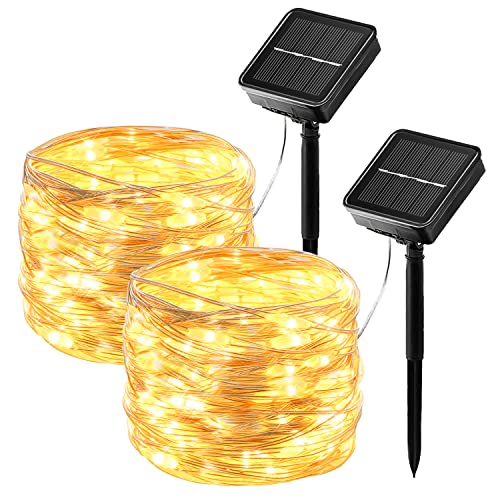 hangyiwei 【2 Packs】Luces Solares LED Exterior,17M 150LED Guirnaldas Luces, 8 Modos, a Prueba de Agua Cadena de Luces para Interior/Jardín/Fiesta/Festivales/Árbol