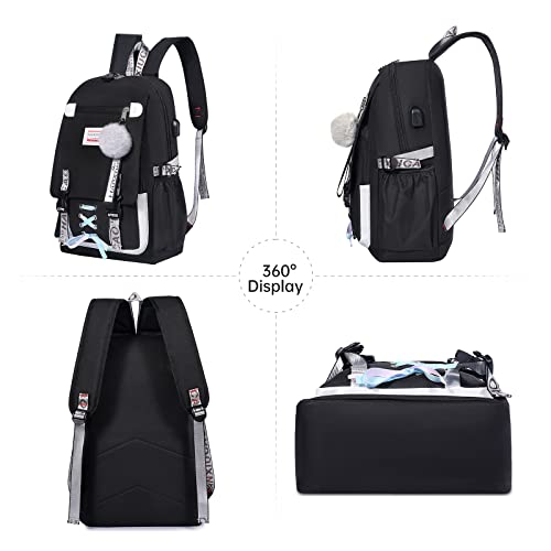 HANXIUCAO Mochila Para Niñas Teen Hairball Pull Flower Mocksack 20-35L Mujer Estudiante universitaria Mochila Con Cierre Mochila Antirrobo Con Puerto De Carga USB (púrpura)