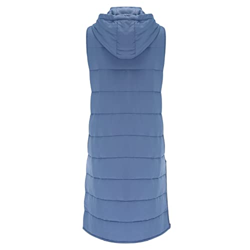 HANXIULIN Chaleco acolchado para mujer, largo de plumón, sin mangas, chaqueta con cremallera, chaleco deportivo para exteriores, chaqueta de entretiempo, azul, L