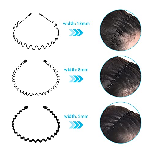 Hanyousheng 3 Piezas Diadema de Metal, Negro Banda Pelo Ondulado, Unisex Cinta de Pelo Antideslizante y Elástica, para Yoga Deportes al Aire Libre