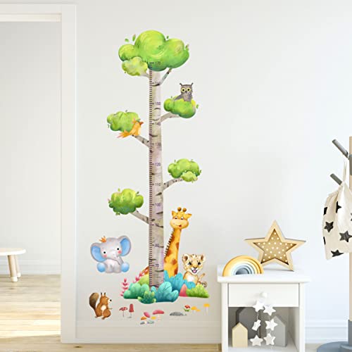 HaoFuJi Pegatinas Infantiles Pared medidor niños pared Flores Plantas Árbol Salon Adhesivos Pared Animales Jirafa Elefante León Decoracion Salones Comedor Habitación Niños Bebés Guardería Dormitorio