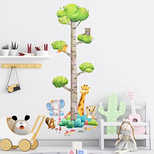 HaoFuJi Pegatinas Infantiles Pared medidor niños pared Flores Plantas Árbol Salon Adhesivos Pared Animales Jirafa Elefante León Decoracion Salones Comedor Habitación Niños Bebés Guardería Dormitorio