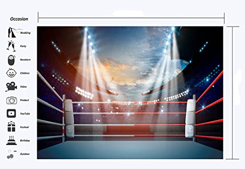 Haosphoto Telón de fondo de anillo de boxeo para fotografía de 7 x 5 pies, focos de escenario de partido de boxeo, interior, estadio, gimnasio, fondo para hombres, lucha, artes marciales, competición,