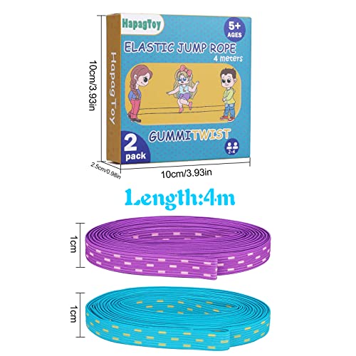 HapagToy Cuerda de Saltar Juguetes de Banda, 2 Pack Twister Cuerda Saltar Largo 4m Ancho 1cm, Premium Goma Elástica Clásico Juego de Salto al Aire Libre Verde y Morado, Regalos para Niñas y Niños