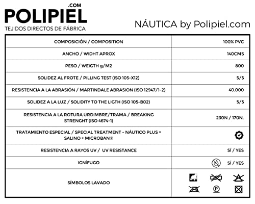 HAPPERS 1 Metro con Ancho 140cm de Polipiel para tapizar Impermeable, Ignífuga, de Exterior. Sillín Moto o forrar Objetos. Venta de Polipiel por Metros. Diseño Náutica Color Blanco Roto