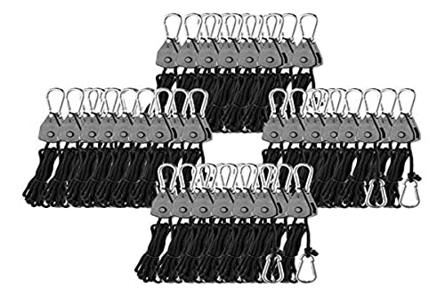 Happybuy Ganchos de Clip de Cuerda 12 Pares (24 pcs) Ajustables, Perchas de Trinquete de Cuerda para Luces de Crecimiento y Cultivo, Percha Colgante con Longitud de 6 pies, Capacidad de Peso 150 lb