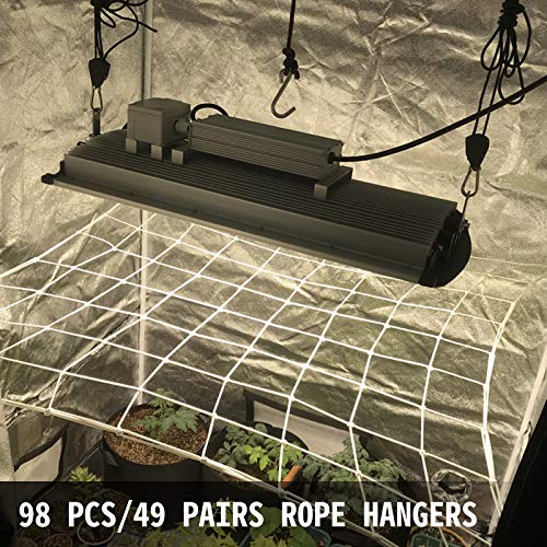 Happybuy Ganchos de Clip de Cuerda 12 Pares (24 pcs) Ajustables, Perchas de Trinquete de Cuerda para Luces de Crecimiento y Cultivo, Percha Colgante con Longitud de 6 pies, Capacidad de Peso 150 lb