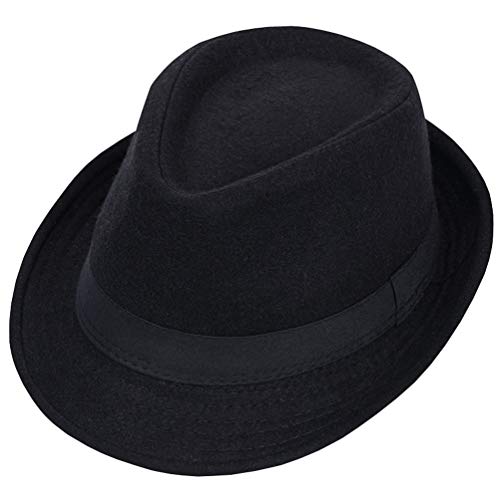 Happyupcity Sombrero de hombre Manhattan estructurado Gángster Trilby Fedora Gorra de jazz Floppy Panamá Sombrero plano para caballeros, Negro, L