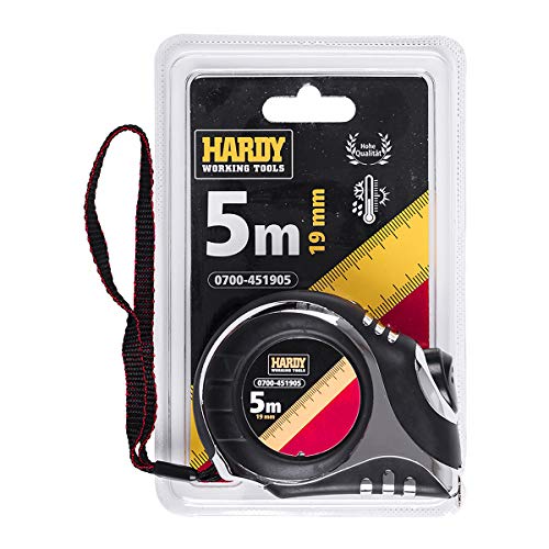 HARDY WORKING TOOLS metro, cintas métricas ancho 19mm, largo 5m, Pinza para el cinturón, Mecanismo de cierre automático, La uña deslizante, A0700-451905