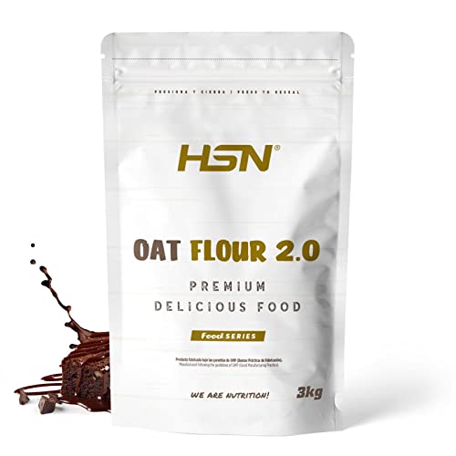 Harina de Avena de Sabores de HSN | Sabor Brownie 3 Kg = 60 Tomas por Envase - Instant Oatmeal - Ideal Tortitas de Avena y Claras, Batidos | Sin Azúcares añadidos