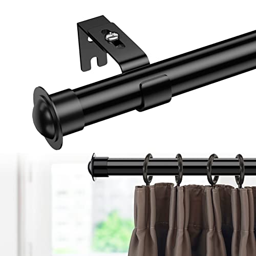 Harrms 28mm Barra de Cortina Extensible, 76-298cm, Barra de cortina ajustable negra, Juego de barra de cortina de acero inoxidable con soportes y extremos para el dormitorio, el salón